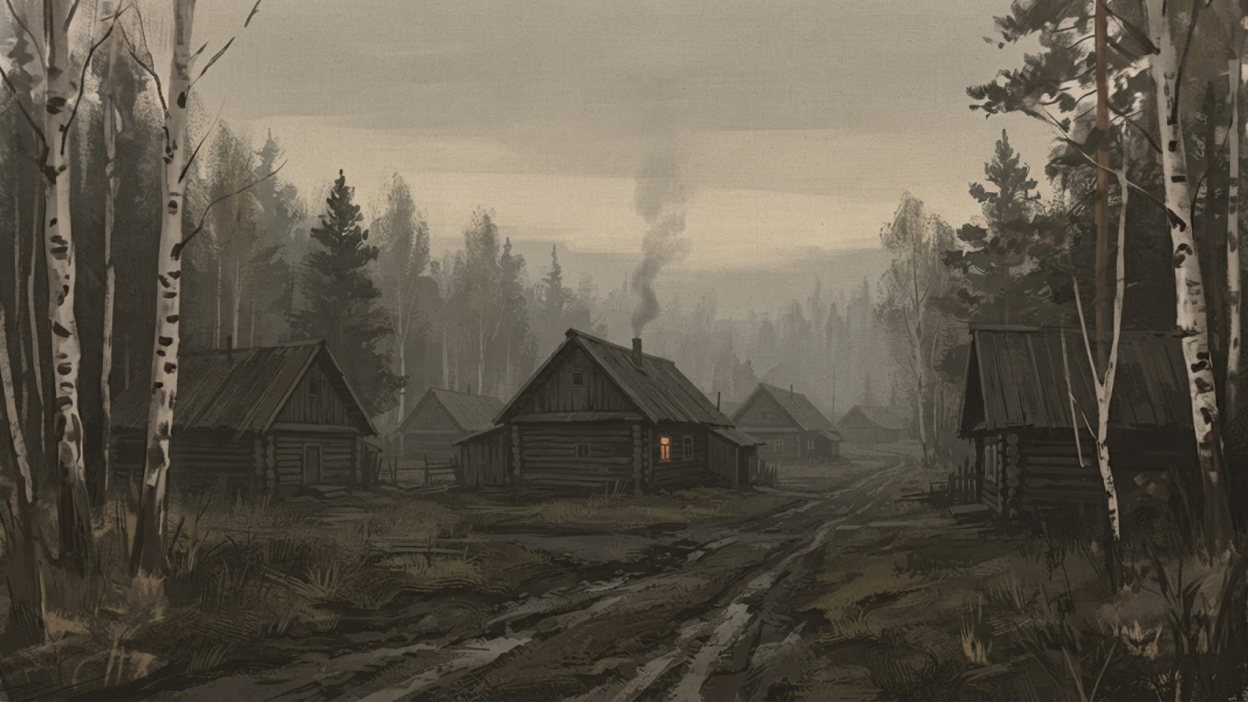Таёжное село на закате